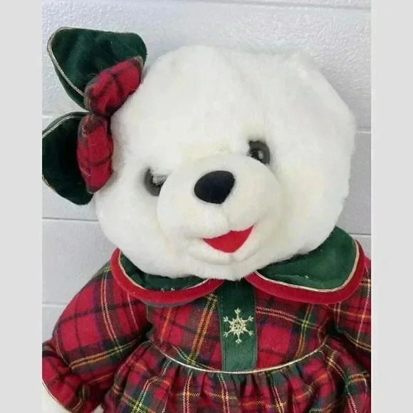 Vintage Santa Snowflake Teddy 1999 Plush Girl Bear‎ Green Red Plaid - Picture 3 of 10